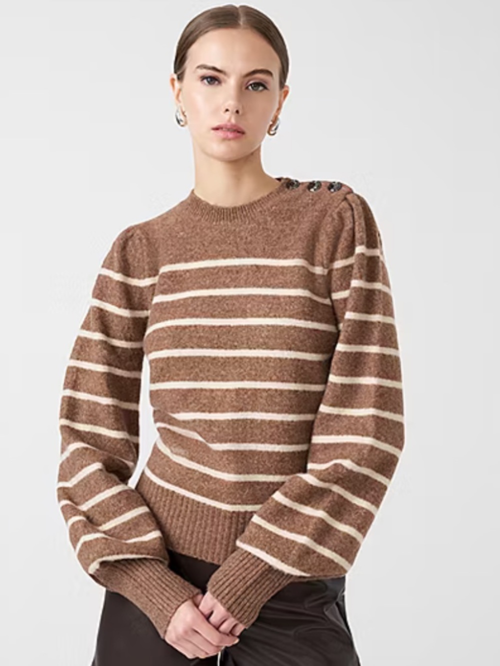 RM Rebecca Minkoff XXL Brown Striped Crewneck Pullover Long Sleeve Sweater